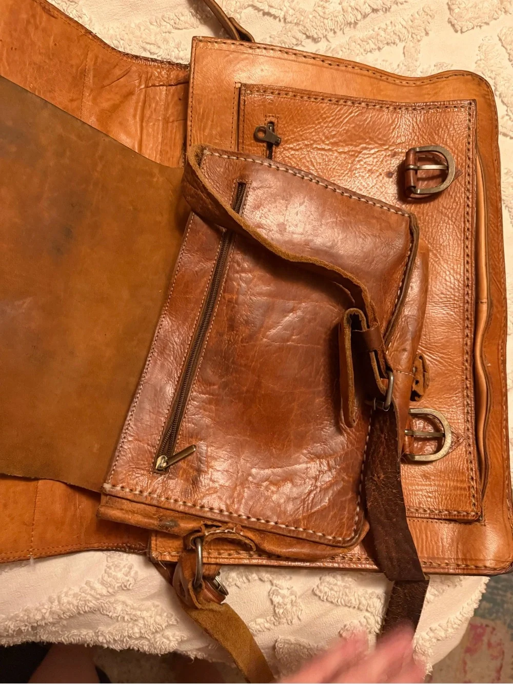 Men's Vintage Leather Messenger Bag with Adjustable Strap & small inner satchel